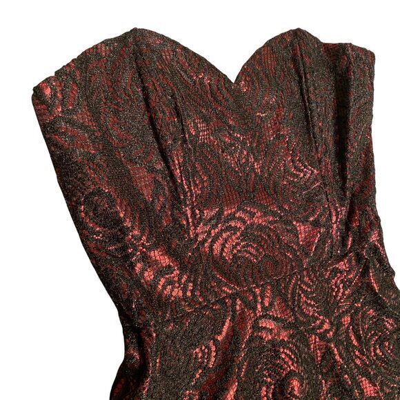 Strapless Red & Black Lace Fit & Flare Womens Dress Size M - Picture 4 of 10